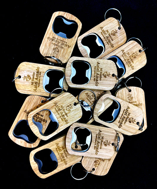 Customizable Wooden Bottle Opener Key Chain Cross and Holy Spirit