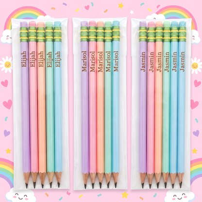 Personalized Name Pencils - Set of 5 Pastel Engraved Pencils - Custom Name Pencils for Kids - Back to School Gift
