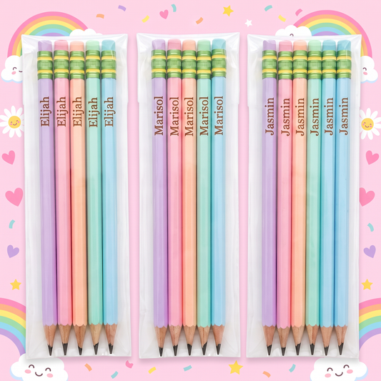 Personalized Name Pencils - Set of 5 Pastel Engraved Pencils - Custom Name Pencils for Kids - Back to School Gift