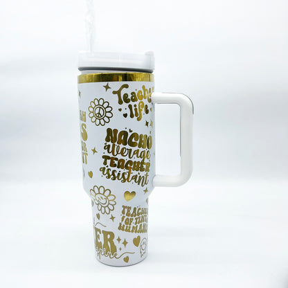 Retro Teacher and Teacher Assistant Appreciation 40oz tumbler