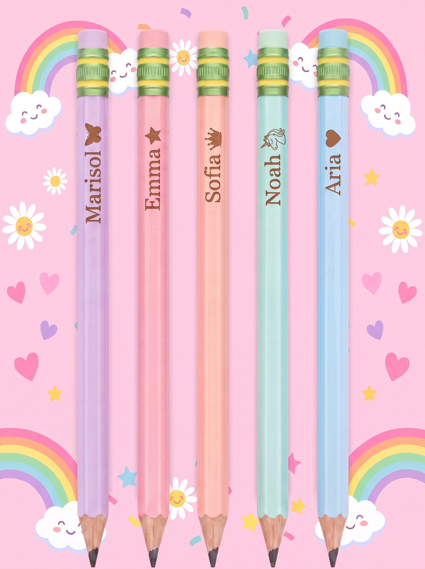 Personalized Name Pencils - Set of 5 Pastel Engraved Pencils - Custom Name Pencils for Kids - Back to School Gift
