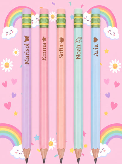 Personalized Name Pencils - Set of 5 Pastel Engraved Pencils - Custom Name Pencils for Kids - Back to School Gift